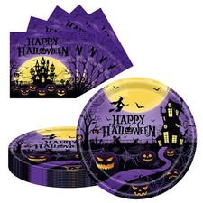LDFDRT 40 pcs Halloween Party Dessert Plates and Napkins Serves 9inch, Purple