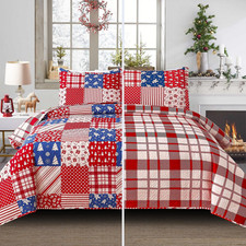 Christmas Bedspread Quilt Sets King Size - Reversible Christmas Tree Gift Snowma