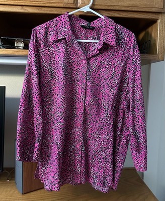 FOXCROFT Women's sz 18 Wrinkle Free Fitted Fit 3/4 Sleeve EUC Animal Print