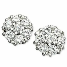 4CT Round Lab Created Diamond 14K White Gold Finish Flower Cluster Stud Earrings