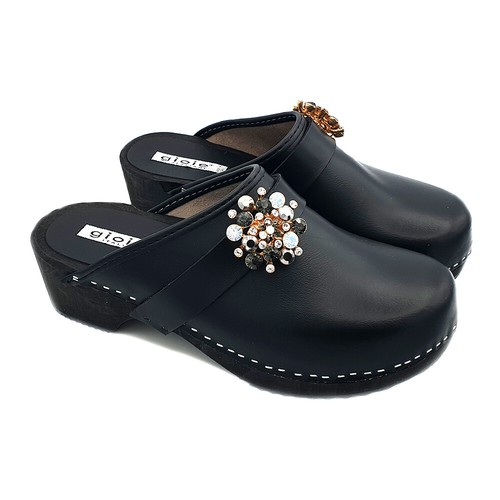 Zuecos De Mujer Suecos Leopardo/Negro | De Cuero Hecho En Italia - G6478 - Imagen 7 de 16