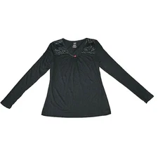 Apt. 9 Women's Black Long Sleeve Knit Lace Inset Top - XS - NWT