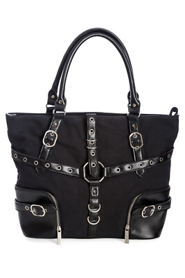 Damen Schwarz Retro Gothic Punk Rockabilly Schnallen Savanne Tasche BANNED Apparel
