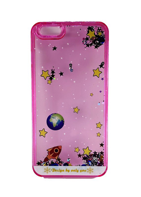 3D Cartoon Starry Sky Spaceship Waterfall Glitter Case for iPhone 6 Plus, Pink