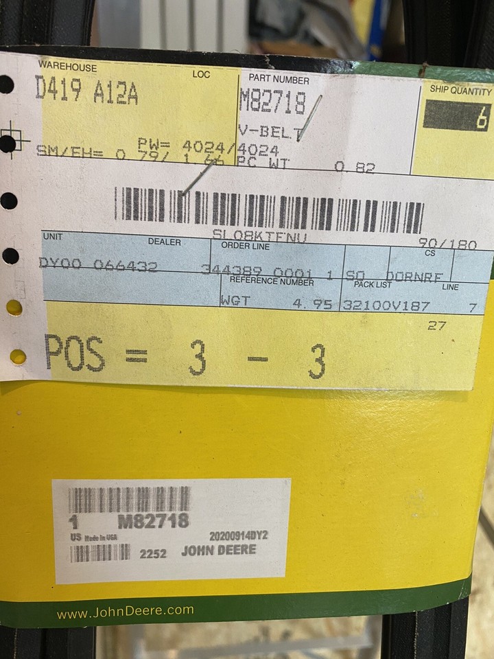 John Deere Original Equipment VBelt M82718 NEW! eBay