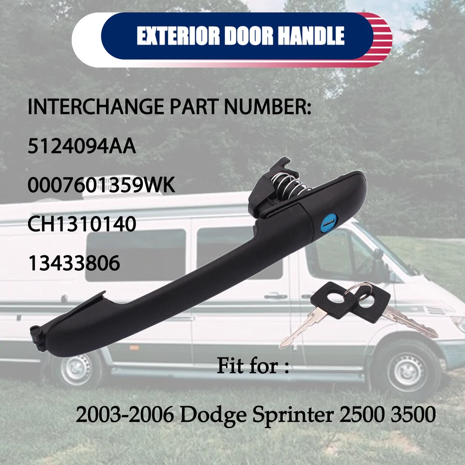 CH1310140 2PCS Front Rear Door Handle Black For Dodge Sprinter 2500 3500 w/ Lock - Imagem 3 de 4