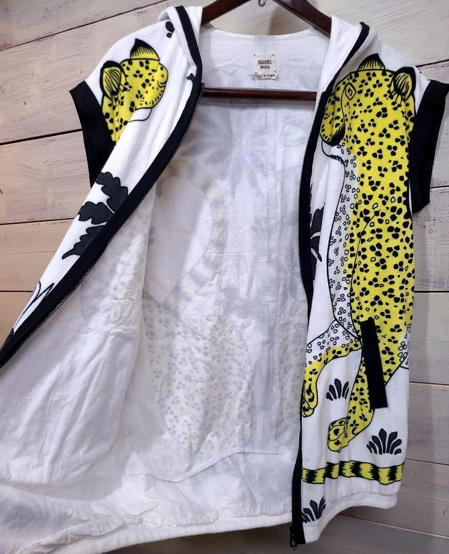 HERMÈS HERMES giacca con cappuccio smanicata animalier stampa leopardata uomo taglia 34 originale