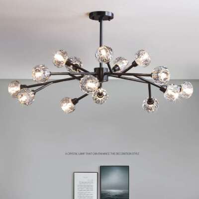Modern Sputnik Chandelier 18-Light Crystal Pendant Lamps 43'' LED Ceiling Light
