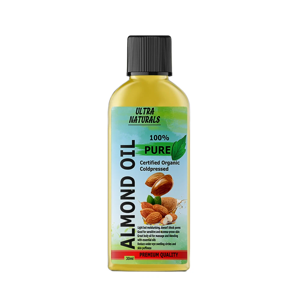 ULTRA NATURALS Sweet Almond Oil 100% Pure Cold Pressed Carrier Massage Oil 30ml UK