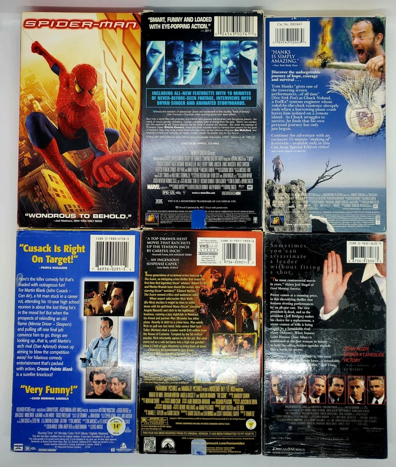 Vintage LOT of 6 VHS Cast Away The Score X-Men Spider-Man Grosse Pointe Blank 📽 - Image 4 of 4