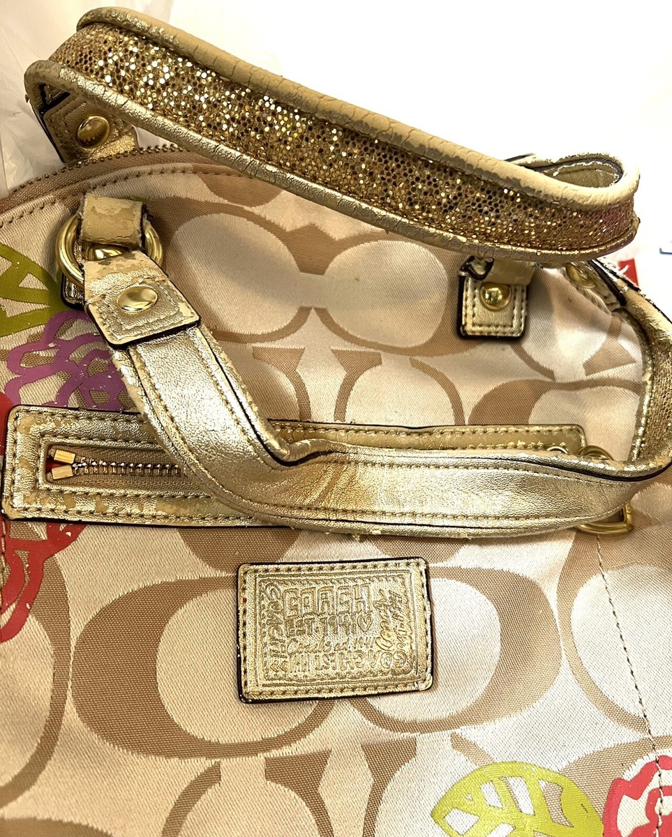 COACH SIGNATURE POPPY DAISY SATCHEL TOTE BAG GOLDEN F22323 ZIPPED