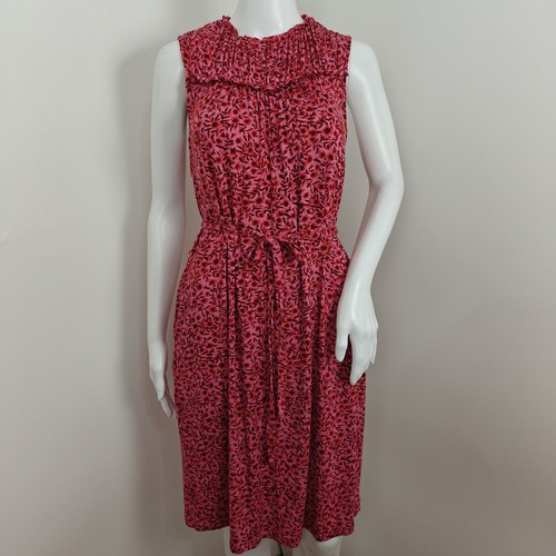 Boden Yoke Detail Floral Dress Size 6 Long Tall Pink Stretch Jersey Belt Pockets
