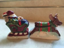 Christmas Salt & Pepper Set from Harry & David Santa in Sleigh and Moose 