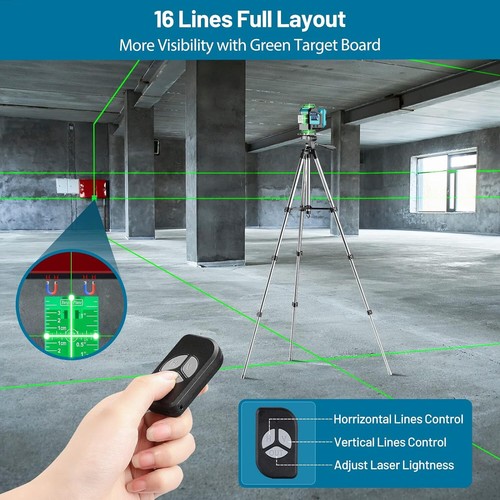 Elikliv 4x360 Green Laser Level 200ft Automatic Self-leveling 16 Line Cross Line - Picture 5 of 8