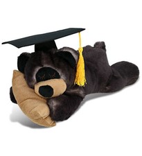 PLUSH GRADUATION - SUPER SOFT PLUSH - SLEEPING BLACK BEAR WITH PILLOW