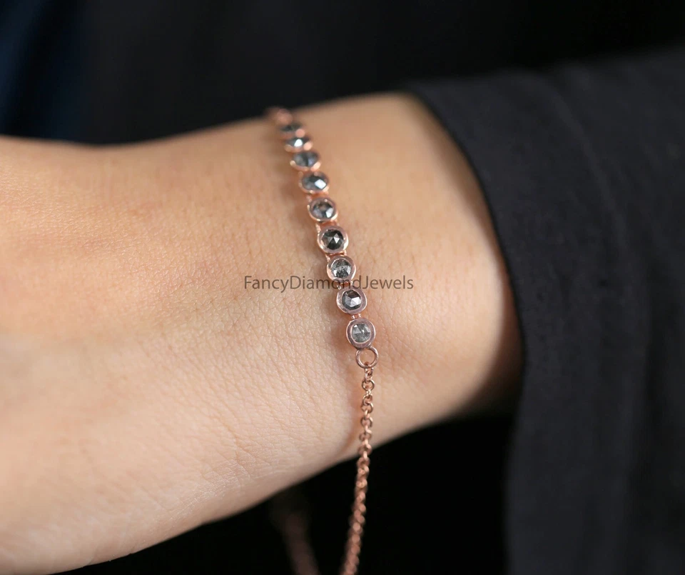 Brazalete redondo de sal y pimienta de oro amarillo blanco rosa macizo de 14K KD1095 Foto 2 de 4