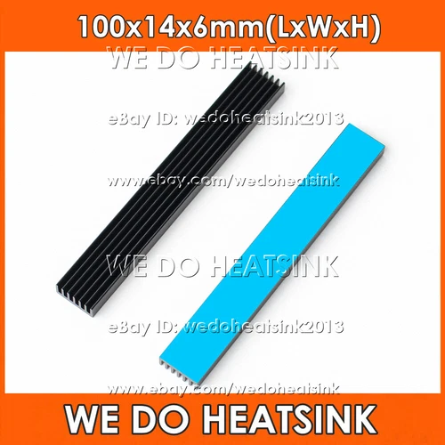100x14x6mm Black Extruded Heat Sink Cooler Radiator With Thermal Adhesive Pad