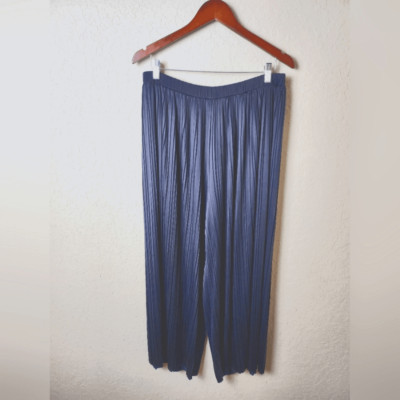 MaxMara Weekend Pleated  Wide Leg Pull On Pants Navy Blue Size XL New