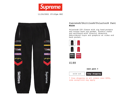 SUPREME SKITTLES POLARTEC PANT (BLACK) (LARGE) FW21 TNF SKITTLES JACKET  BEANIE