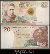 POLAND 20 Zlotych 2011 P-A184 Marie Curie COMM. WITH FOLDER UNC SERIAL MS0022326