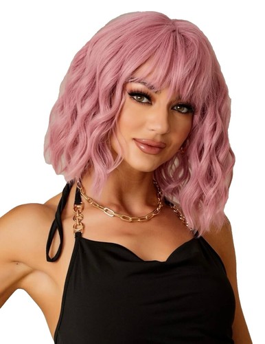 NWOT Curly Pink Marilyn Wig Loose Wave Wigs Light Pink Curly Wigs Synthetic Hair for  main image 4