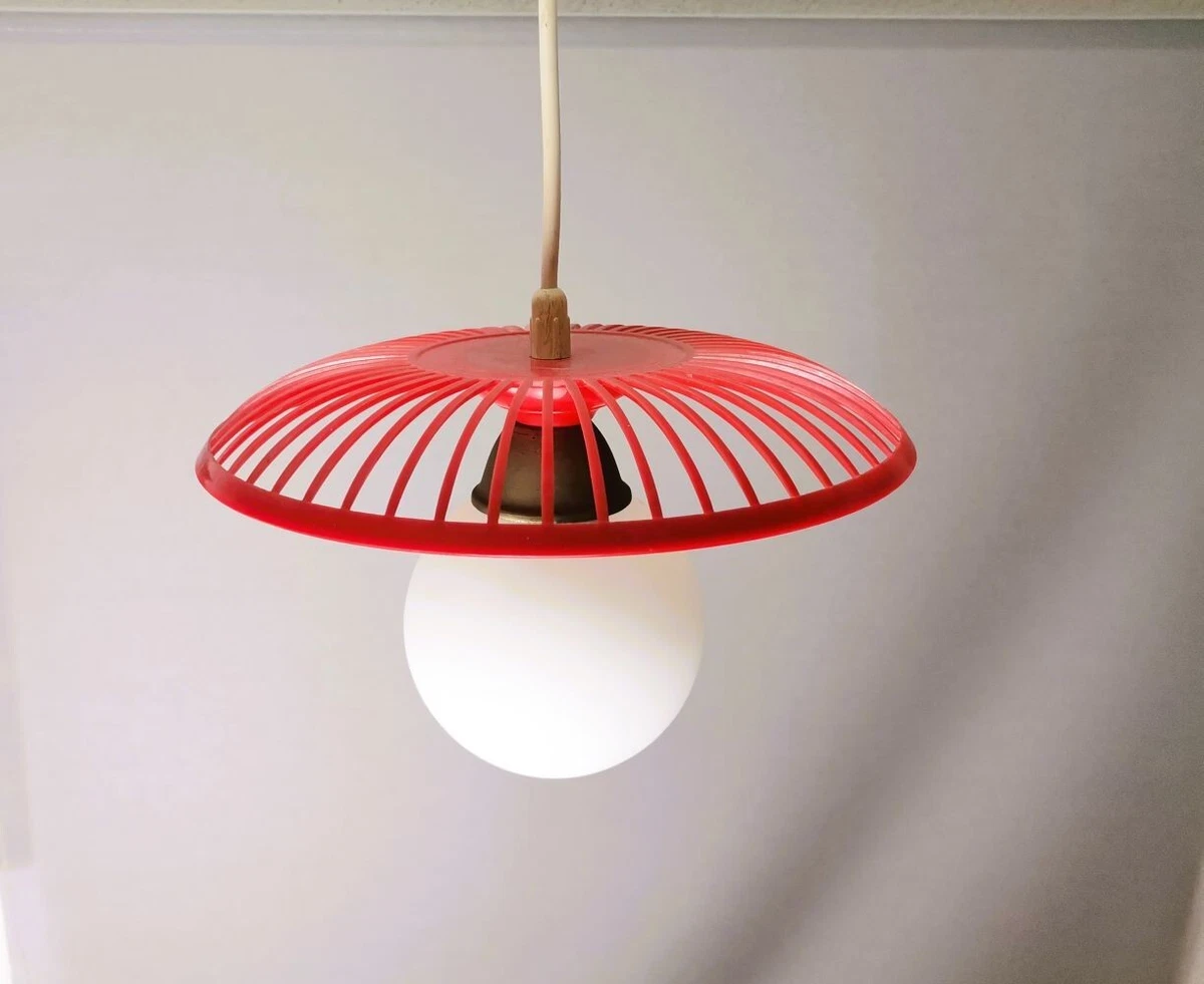 Vintage retro 1940s 40s acrylic red white plastic kitchen hanging light fixture