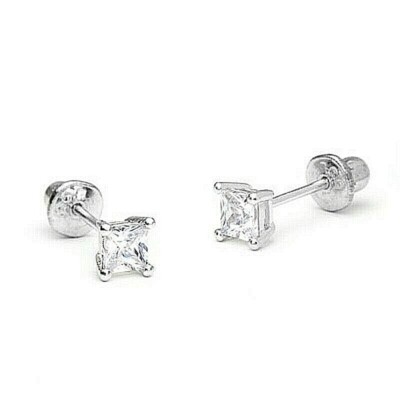 Princess 1,6 mm Diamant kleine Ohrstecker Schraubverschluss in 14k Weißgold