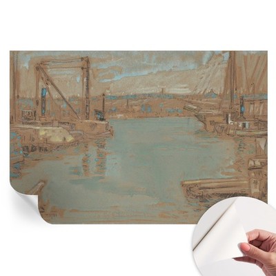 Removable Wallpaper Art Self Adhesive A Classic Port Landscape In Shades Of Blue