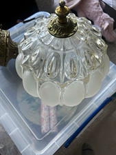 Vintage Pendant Light Clear & Frosted Glass Globe, Antique Brass Finish