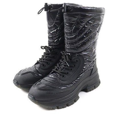Excellent LOUIS VUITTON boots LV logo Monogram lining Lace-up black Nylon mens 6