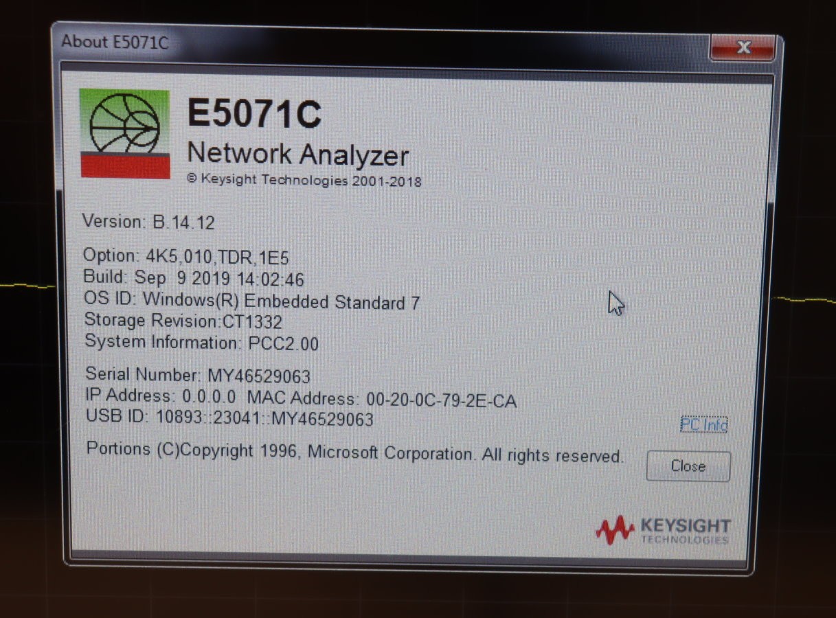 Keysight E5071C ENA Network Analyzer 300kHz-20GHz 4-Port Win7, TDR/1E5 ...
