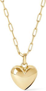 Authentic Lev Puffy Heart Necklace for Women - Paperclip Chain W/ 14K Gold Plated & Silver