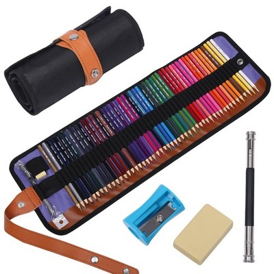 50 Colored Pencils Set with Roll Up Canvas Case for Adult Coloring Books, Drawin