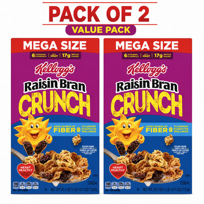 Kelloggs Raisin Bran Crunch Cereal 26.7oz 2 Pack Fiber Breakfast Mega