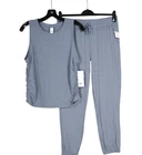 NWT YOGALICIOUS Heather Blue RUCHED SIDES Activewear TANK TOP/JOGGERS SET Sz L