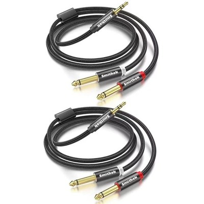 Smithok 2pack 3.3Ft 3.5mm TRS to Dual 6.35mm Stereo Cable 1/8 Black 