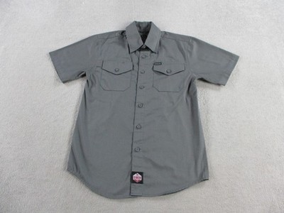 Dixxon Shirt Mens XS Gray Workforce Short Sleeve Work Button Up Utility Pockets