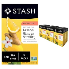 Stash Lemon Ginger Vitality Herbal Tea Bags- 20 Count - 6 Pack
