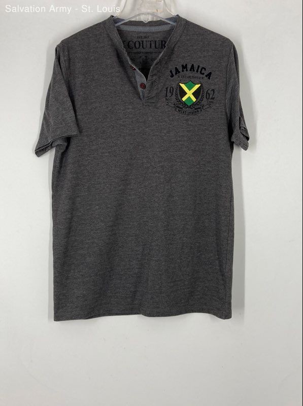 Av Couture Mens Gray Short Sleeve Henley Neck Pullover T-Shirt Size Large