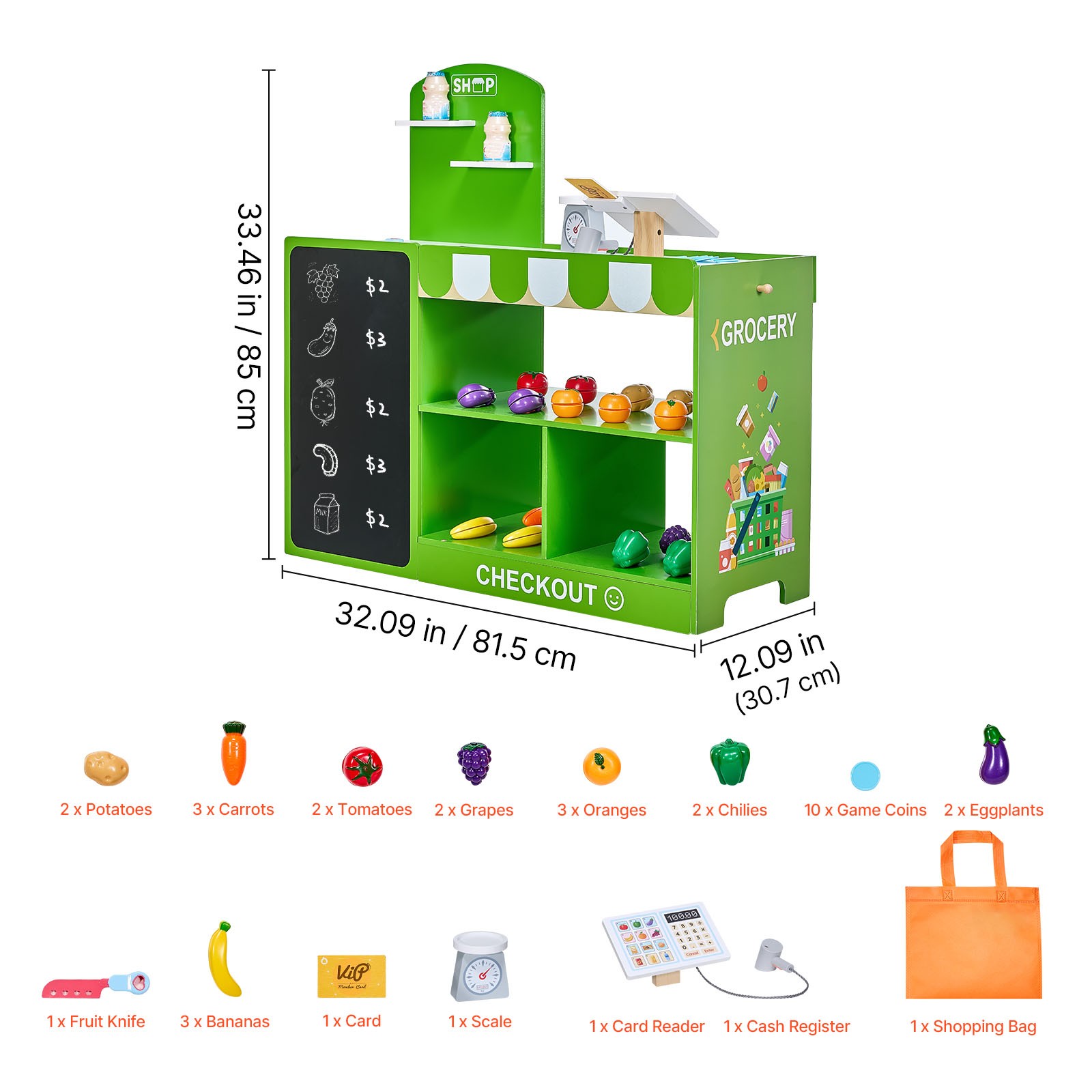 как выглядит Kids Grocery Store Playset Wooden Play Market Stand with Cash Register фото