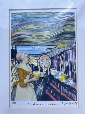 POP ART CAFFEINE JUNKIE SIGNED by Nelson De La Nuez 1997 COLOR ART PRINT 6x7