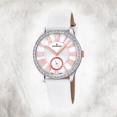 Candino Elegance Leder Quarz Damen Uhr C4596/1 Armband-Uhr Analog weiß UC4596/1