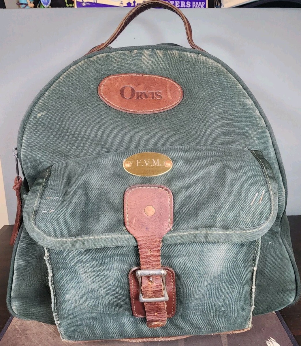 Sac De Pêche à La Mouche Vintage Orvis En Toile De Coton épais, Renfort Cuir - Occasion Usé