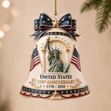 America 250th Anniversary Ornament, USA 1776 2026 Bell Patriotic Decor