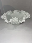 VINTAGE FENTON LARGE WHITE MILK GLASS BOWL HOBNAIL RUFFLED EDGE