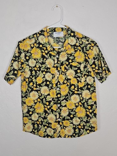 Old Navy Shirt Boys Youth Sunflower Short Sleeve Print Button Up Large (10-12) - Picture 2 of 6