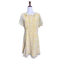 LOFT Yellow Floral Ruffle Collar Mini Dress Size 8 1388