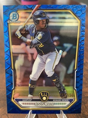 2026 Bowman Chrome #BCP-244 Jesus Made Milwaukee Brewers Blue Reptilian /150