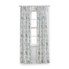 Sheer Floral Cotton Curtain Panel Light Blue 50 Inch Wide by 63 Inch Long Rod