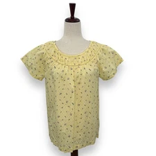 Ann Taylor Loft Light Yellow Ditsy Floral Top Size Small Cottage Fairy Swiss Dot